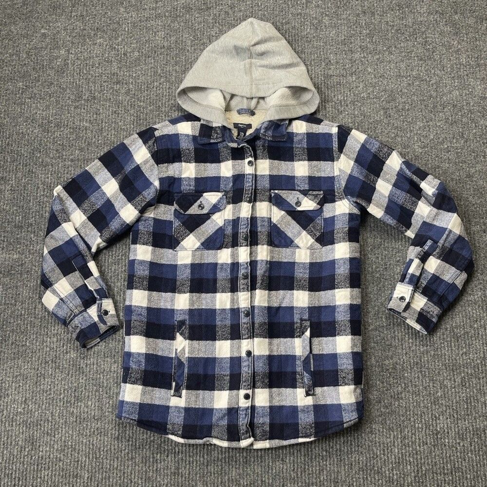 GapKids Size XXL Boys Jacket Coat Sherpa Lined Hooded Blue Plaid Heavy Warm